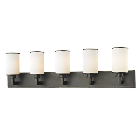 Z-LITE Savannah 5 Light Vanity, Olde Bronze & Matte Opal 413-5V